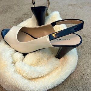 Anne Klein new . Cream/white/ navy. Sling back, sandal. Classic elegance.